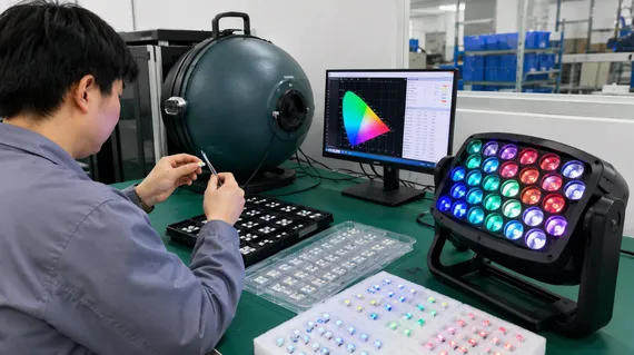 RGBW LED chip binning process for multi-beam DJ effect fixtures ensuring 3-step MacAdam color consistency