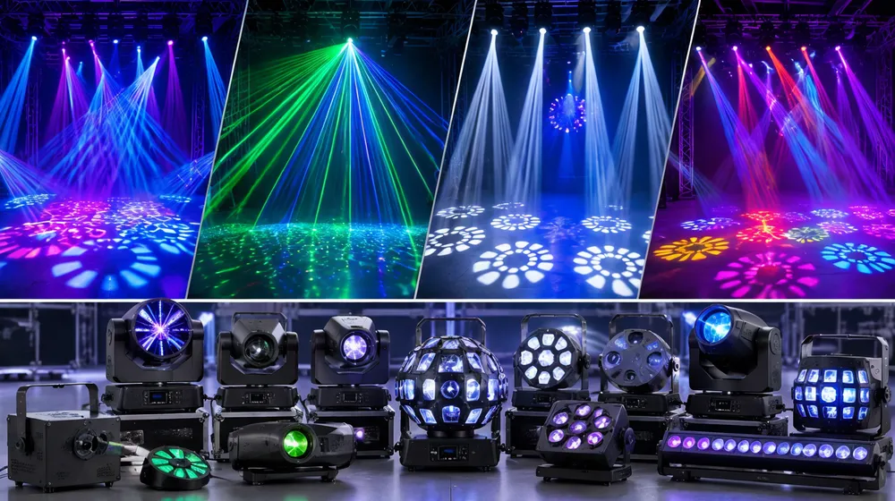 DJ Lights Effect — animated beams, laser-LED hybrids, and gobo projectors