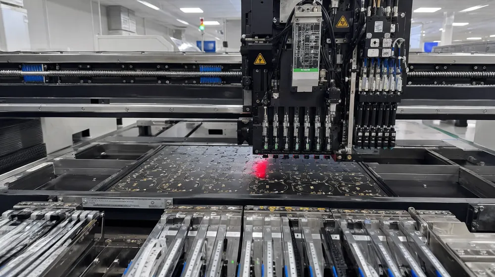 Automated SMT line placing LED chips with precision on stage lighting PCB assembly