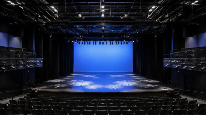 Theatre stage lighting with multiple lighting positions including FOH and overhead electrics