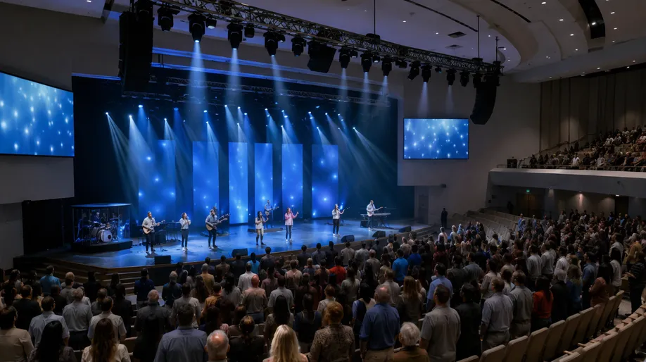Large-format house of worship with broadcast-quality concert stage lighting
