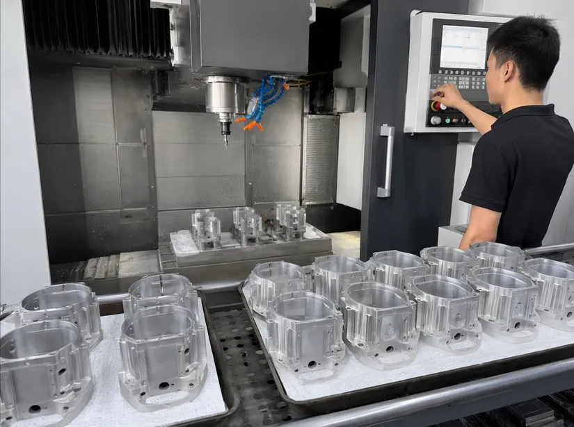 CNC machining aluminum housings for stage lighting fixtures at GDMonkey factory