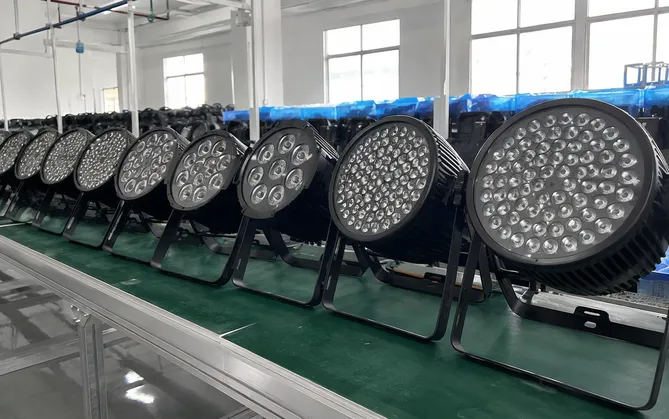 LED par cans for stage lighting — die-cast aluminum housings in RGBW configurations