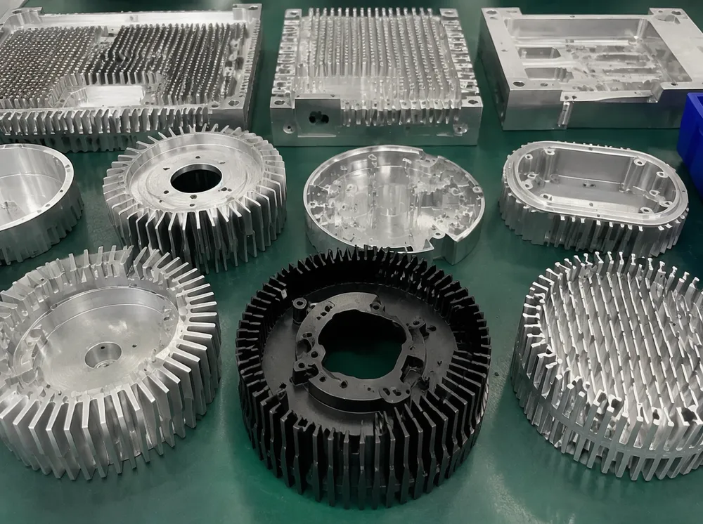 CNC-machined heatsink geometry designed for specific LED stage lighting fixture wattage and array layout