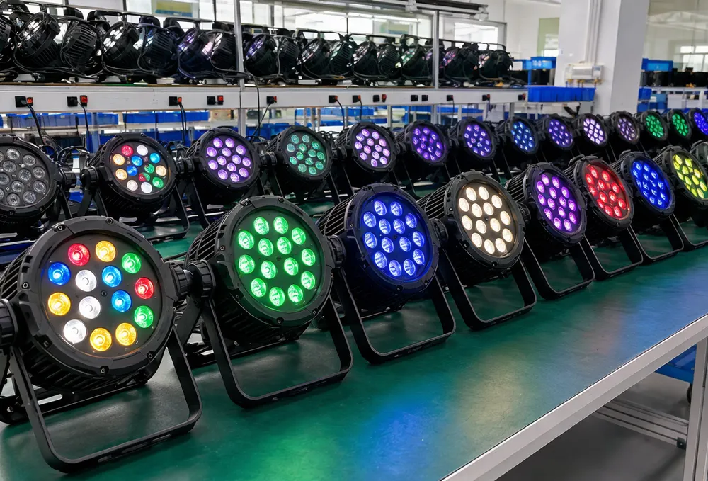 Professional LED par lights lineup — RGBW and RGBWA+UV par cans for stage lighting rental fleets and wholesale distribution