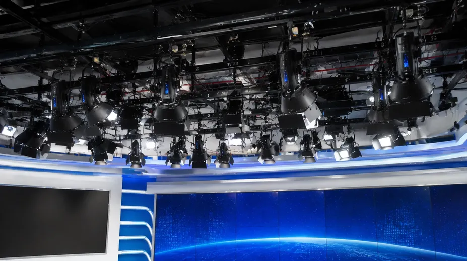 DMX spotlight grid in a broadcast television studio environment