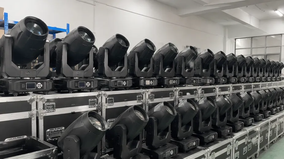 Fleet of DMX spotlights prepared for event rental deployment