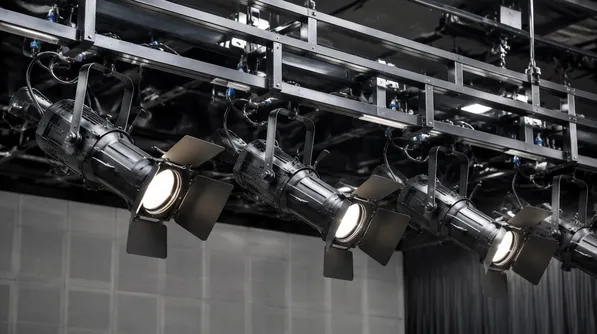 Zoom profile spotlights with framing shutters installed in a theatre grid