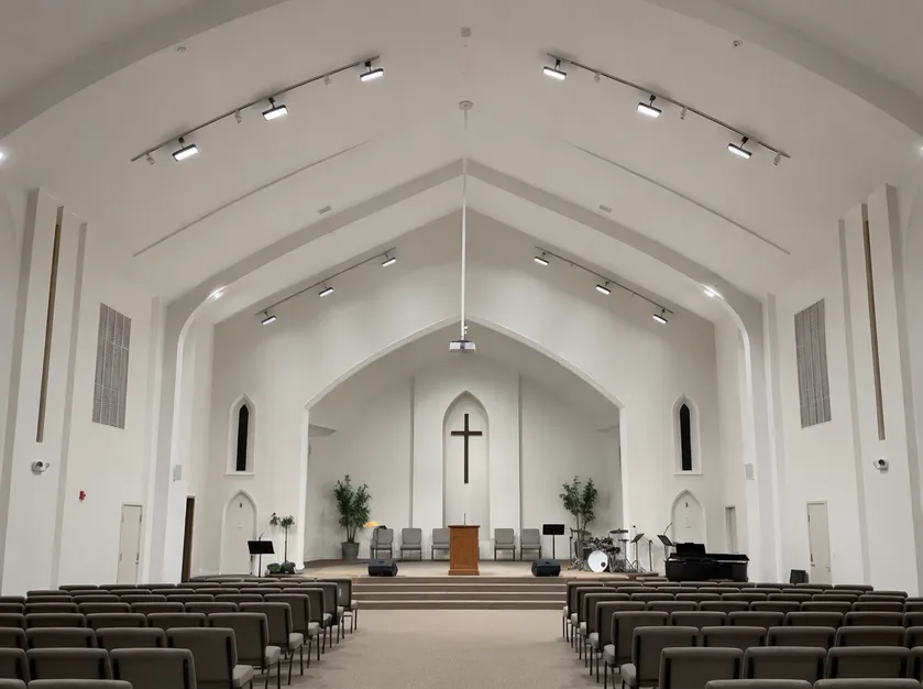 Silent convection-cooled flood lights installed in a house of worship