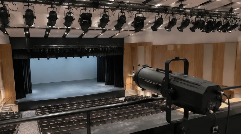 University theatre auditorium with LED profile spotlights installed for student performances
