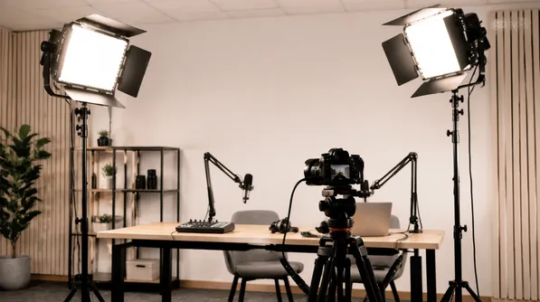 Professional broadcast studio with warm white LED key lights