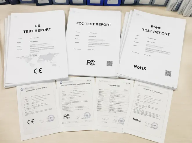 CE, RoHS, FCC compliance documentation and test reports for warm white spotlight