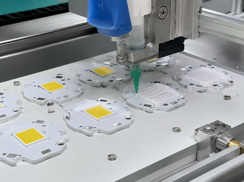 Automated thermal compound dispensing on MCPCB for COB LED mounting